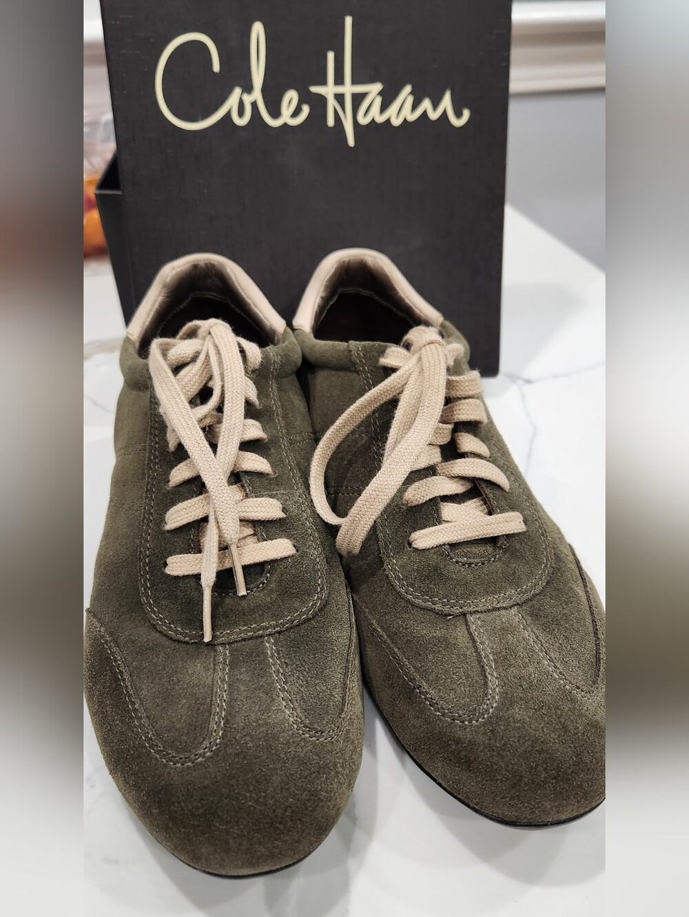 Cole Haan Olive Suede Sneakers with Cream Laces In Size 8